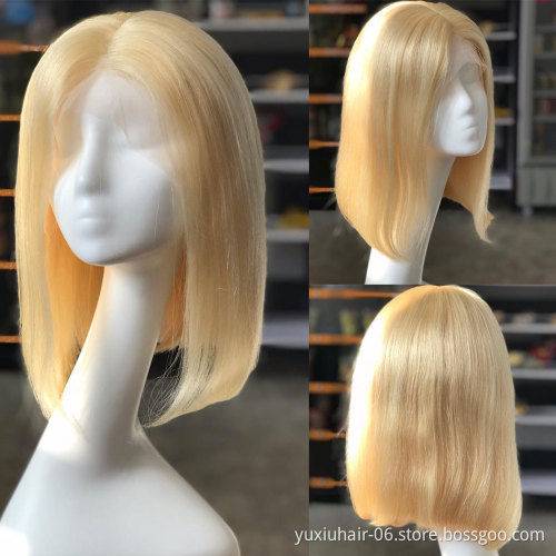 13 by 4 Transparent Lace Blonde bob wigs Human hair lace front virgin hair wigs can be dyed short bob wigs for black women